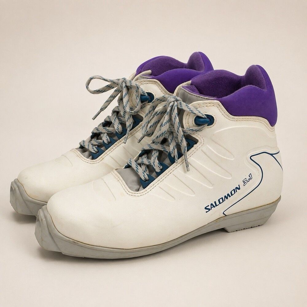 Vintage Salomon 3.1 SNS Profil Cross Country Nordic Ski Boots White Blue EU 40